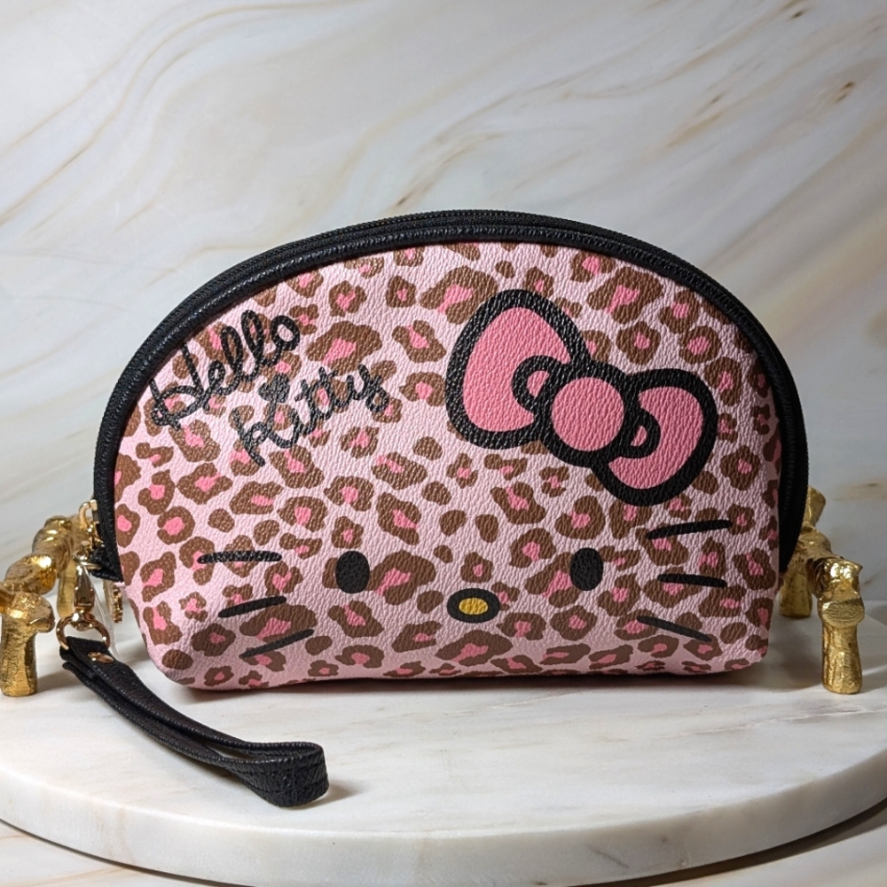 NWOT Sanrio Hello Kitty Leopard Print Make Up Cosmetic Pouch Bag
